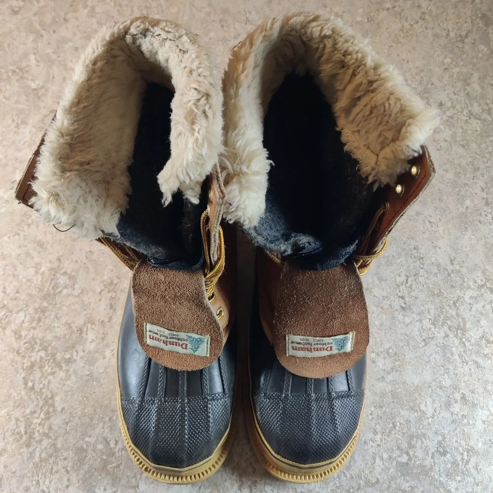 Vintage Dunham Waterproof Duck Boots Brown Leather Sherpa Wool Lined Mens Size 8